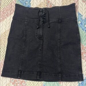 Black denim lace up skirt
